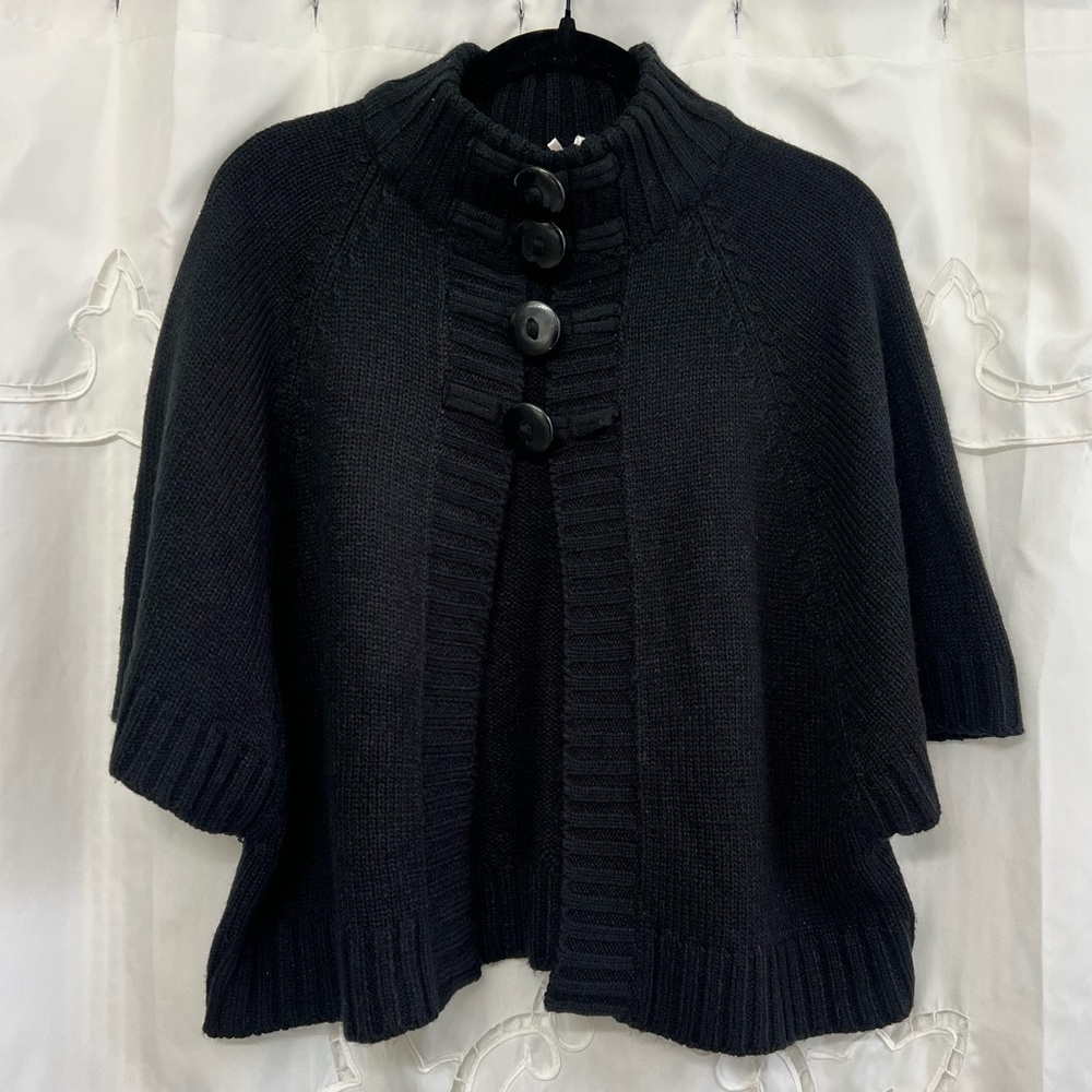 Anthropologie Moth Black Knit Capelet Cardigan Button S/M